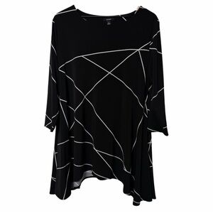 Alfani Black White Abstract Line Print Tunic Top XL NWT Flowy 3/4 Sleeve